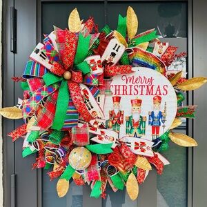 Hand Crafted Nutcracker Holiday Wreath - Red, Green, Gold